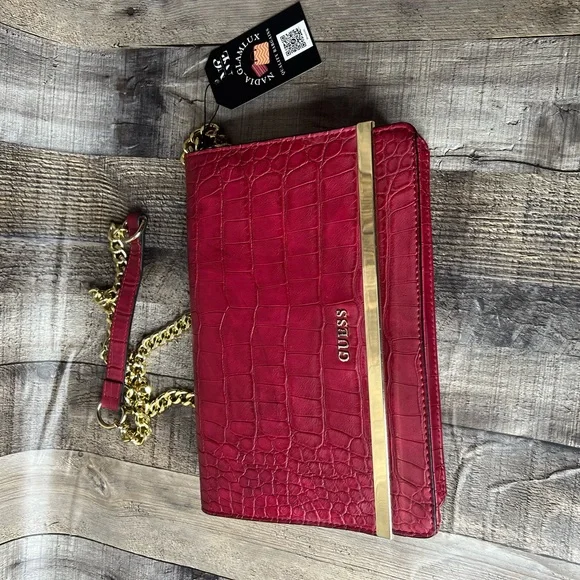 GUESS Pink Croc-Embossed Women's vegan Leather Bag - Picture 14 of 16